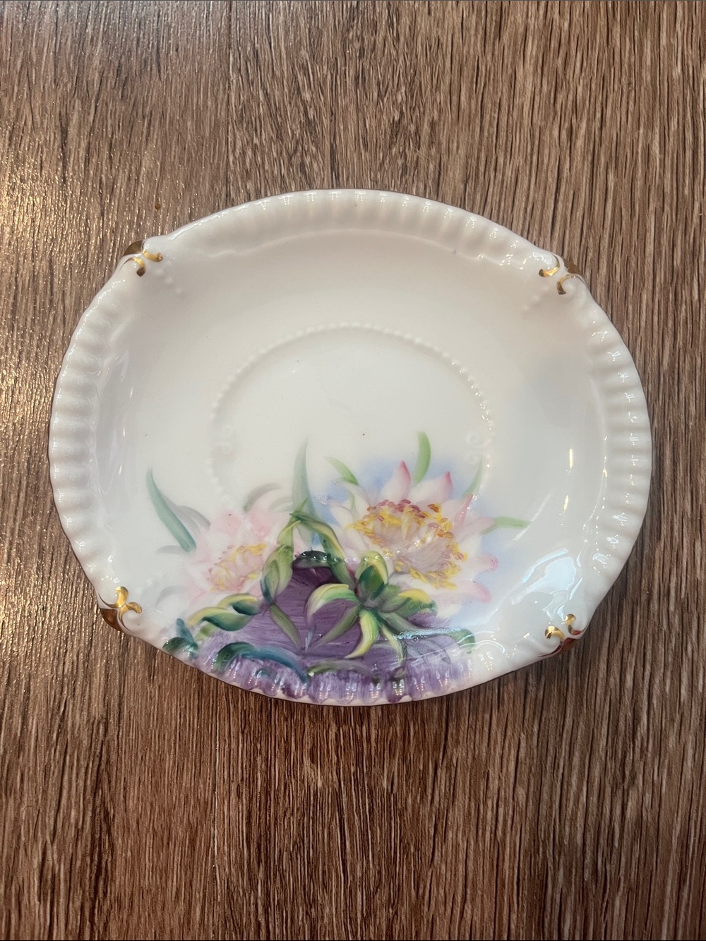 Vintage Rosetti Decorative White Porcelain Floral Dish with Gold Trim